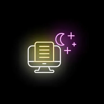 Night work computing document process neon glowing icon 스톡 일러스트