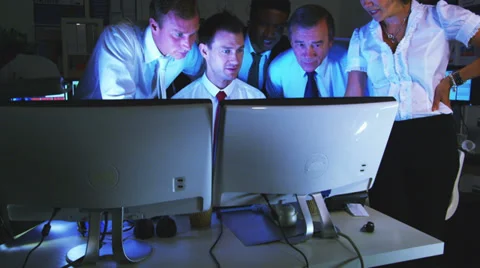 Night workers sharing success. Security CCTV systems monitoring company or Vídeo Stock 32938558