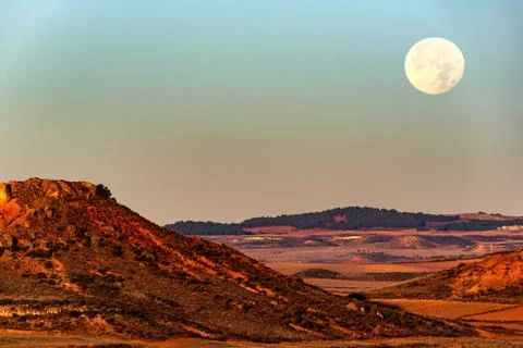 Nightfall with a full moon Stock Photos