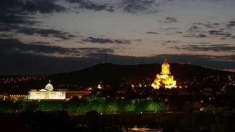 Nightfall in Tbilisi, Georgia 库存影片 79718979