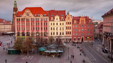 Nightfall in Wroclaw in Poland Stock Footage 130207131