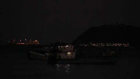 Nightime Houseboat Stock Footage 1239930