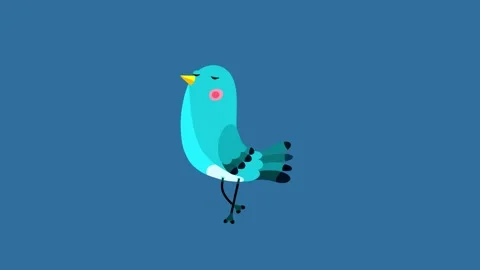 Nightingale bird blue cartoon animation character isolated one step move Stock Footage 247956341