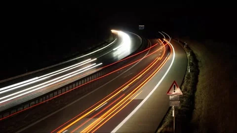 Nightlapse of the Autobahn Highway Stockbeeldmateriaal 202304991