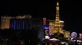 Nightlife, Crowded Las Vegas Strip Boulevard, Eiffel Tower, Paris Hotel Traffic HD Footage
