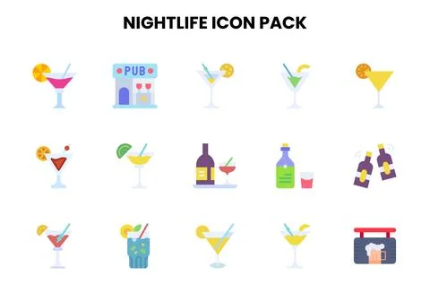 Nightlife Flat Icons Pack Stock Illustration