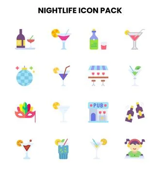 Nightlife Flat Icons Pack Stock Illustration