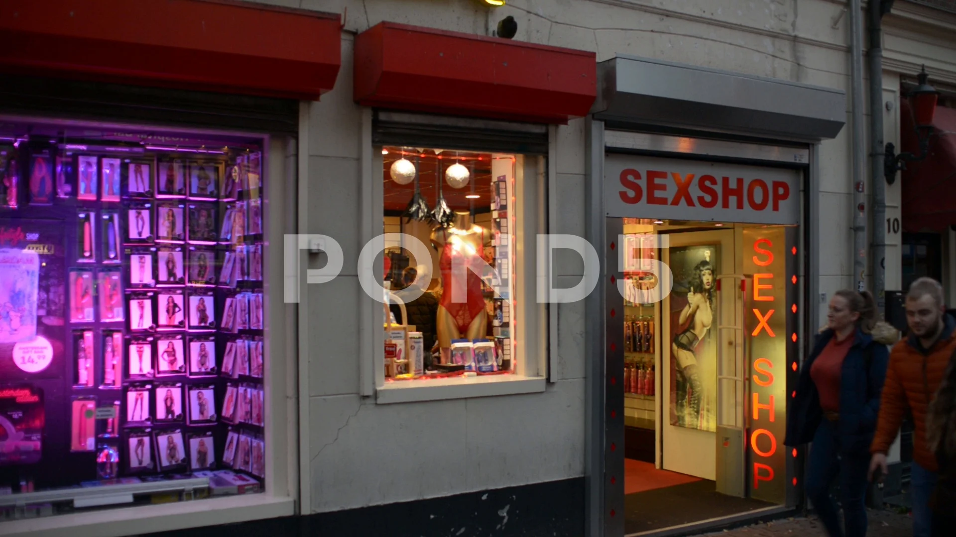 Nightlife on the Street of Red Lights and Sex industry of Amsterdam, Club,  Shop