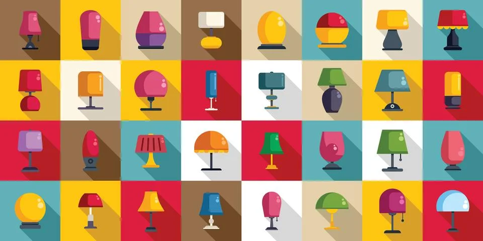 Nightlight icons set flat vector. Bulb light floor Stock Illustration