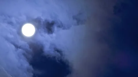 Nightly cloudy moving sky with large moon time lapse Stockbeeldmateriaal 10880344