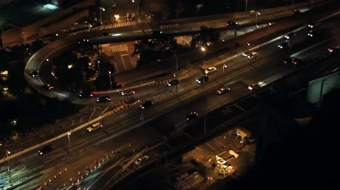 Nightly commute on Brooklyn Bridge from up high Stock Footage 51034801