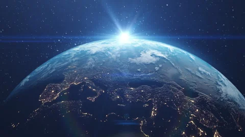Nightly Earth planet in outer space. City lights and night countries from galaxy Stock Footage 242225618