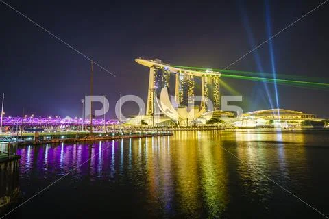 The nightly light and laser show in Marina Bay from the Marina Bay Sands, Stock Photos