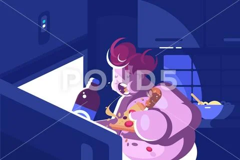 Nightly overeating and gluttony Stock Illustration