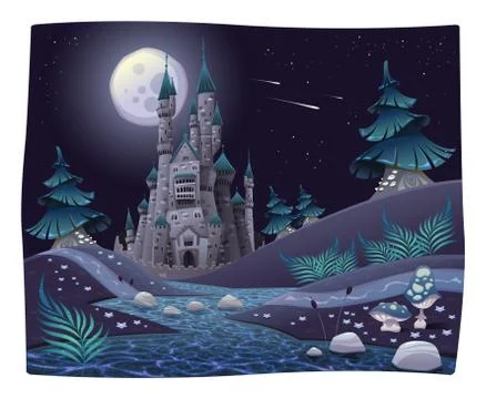 Nightly panorama with castle. Stock Illustration