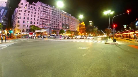 Nightly traffic on the 9 de julio avenue in Buenos Aires Stock Footage 79869876