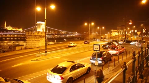 Nightly traffic in Budapest Stock Footage 40742623