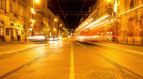 Nightly traffic in Budapest Stock-Footage 66366644