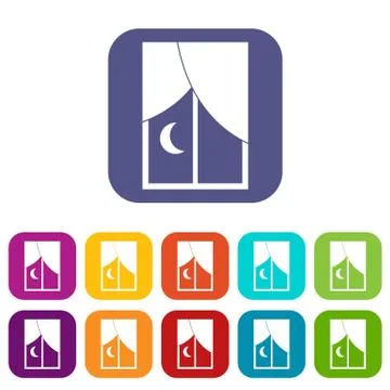 Nightly window icons set flat Ilustración de archivo