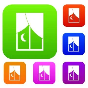 Nightly window set color collection Ilustración de archivo