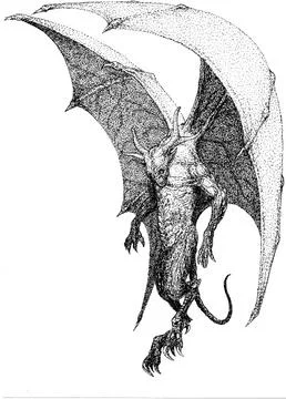 Nightmare flying demon devil demon with wings and tail horror monster.jpeg-i Stock Illustration