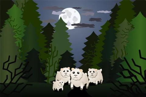 Nightmare of helpless sheep alone in the forest Stock Illustration