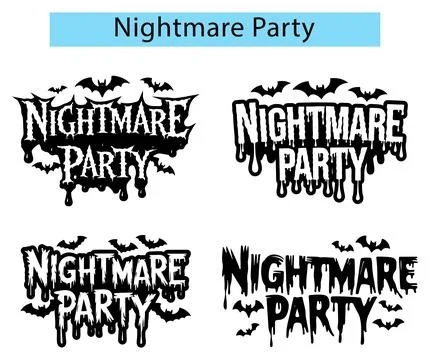 Nightmare Party logotype typography with dripping letters and bats hovering.. 库存插图