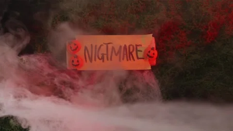 Nightmare sign on cobweb moss in red glowing fog Stock-Footage 342520306