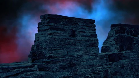 Nightmare Sky Over Castle Wall 스톡 동영상 344354789