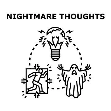 Nightmare thoughts causing anxiety and fear concept Stock Illustration