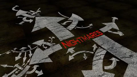 Nightmares text on a crossroad in different ways of arrows イラスト素材