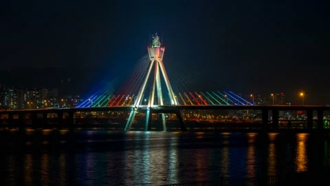 Nightscape of the Seoul Olympic Bridge. time lapse. 스톡 동영상 145572689