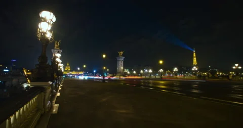 Nightscape time-lapse Tour Eiffel and Ponde Alexandre Stock Footage 144674709