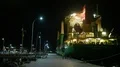 Nightshot container ship docking at domestic indonesian harbor HD Footage