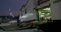 Nightshot people at the cargo ramp of a ferry in domestic indonesian harbor 4k or 4k+ Resolution