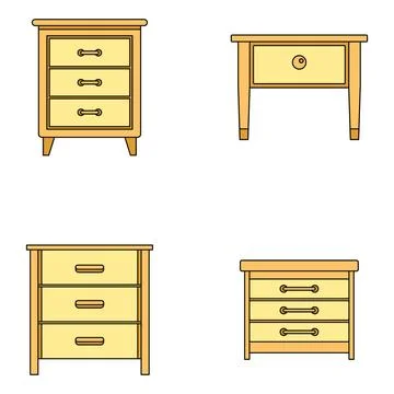 Nightstand bedside icons set vector color Stock Illustration