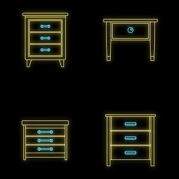 Nightstand bedside icons set vector neon Stock Illustration