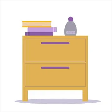 Nightstand in flat vector design isolated on white background. Yellow, grey a Illustrazione stock