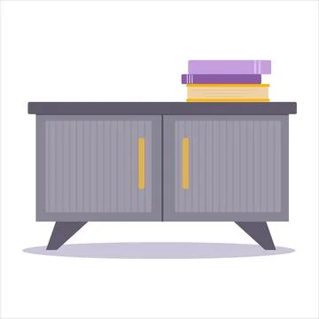 Nightstand in flat vector design isolated on white background. Yellow, grey a Stock Illustration