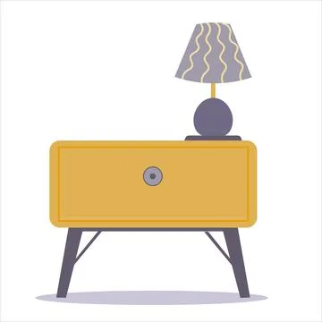 Nightstand in flat vector design isolated on white background. Yellow and gre Stock Illustration