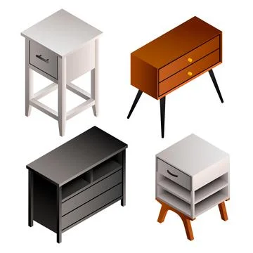 Nightstand icon set, isometric style Illustrazione stock