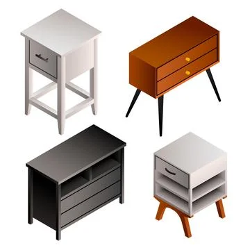 Nightstand icon set, isometric style Stock Illustration