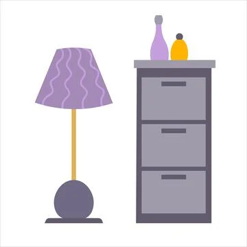 Nightstand or commode wit lamp in flat vector design isolated on white backgr Stock Illustration