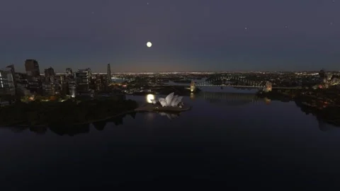 Nighttime aerial drone view of the Opera House in Sydney. Australia Видео 269878577
