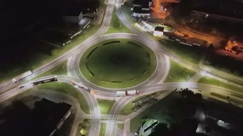 Nighttime Aerial View of a Busy Roundabout Stock Footage 287706689