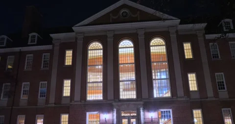 Nighttime architectural view of Franklin and Marshall College in Lancaster Stock Footage 324025071