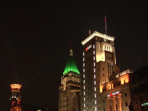 Nighttime on the bund - close up of flag Stock Footage 10890958