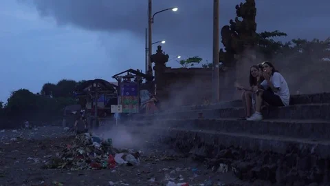 Nighttime at Canggu Beach Stock Footage 74295033
