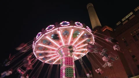 Nighttime Carousel Ride At Battersea Power Station In London Stock Footage 344618511