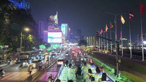 Nighttime cityscape on double decker bus Stock Footage 294749643